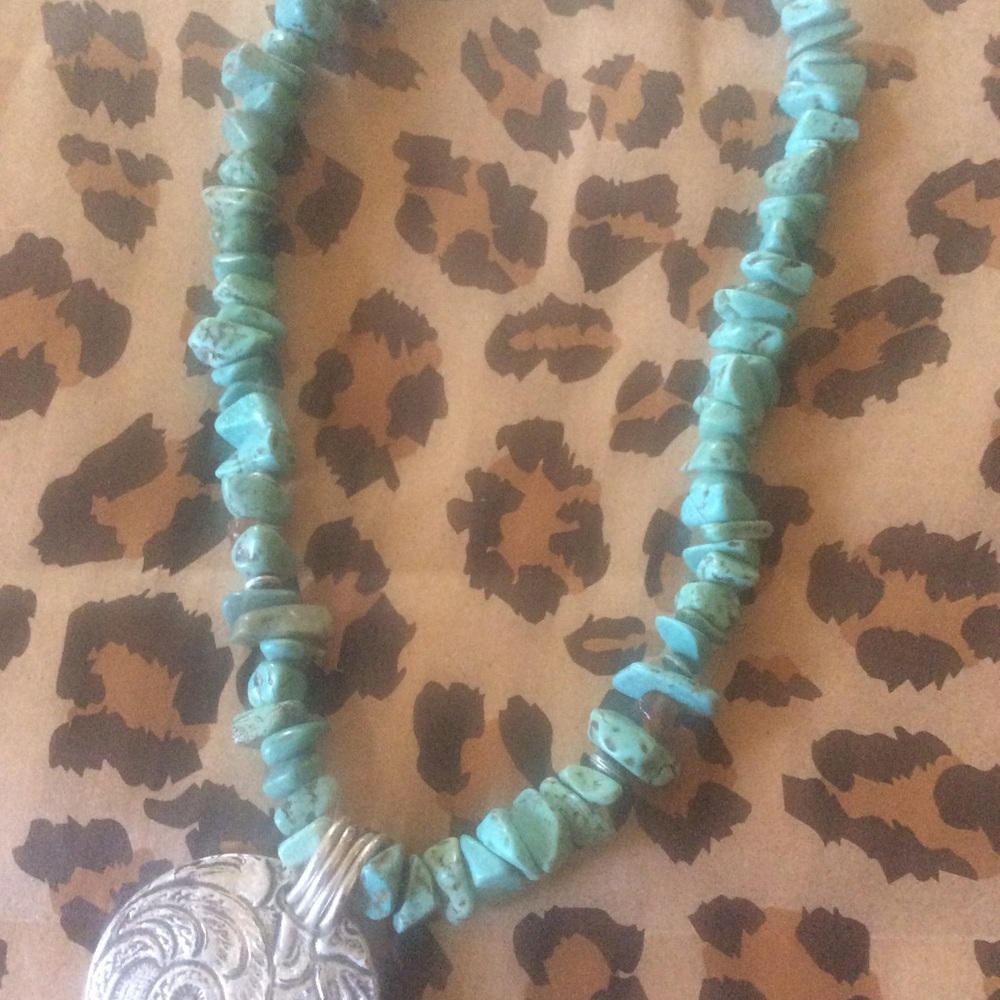 Turquoise necklace with silver disk